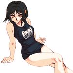  arm_support black_hair black_school_swimsuit hisahiko katia_grineal one-piece_swimsuit orange_eyes school_swimsuit short_hair solo super_robot_wars super_robot_wars_judgement swimsuit 