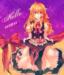  bad_id bad_pixiv_id blonde_hair braid candy dada_(dolce) dress embellished_costume food halloween hat kirisame_marisa long_hair orange_eyes orange_hair ribbon side_braid solo touhou 