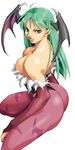  animal_print artist_request bare_shoulders bat_print breasts demon_girl elbow_gloves gloves green_eyes green_hair head_wings large_breasts long_hair morrigan_aensland pantyhose print_legwear purple_wings sideboob solo succubus vampire_(game) wings 