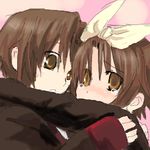  1girl blush brown_eyes brown_hair genderswap komota little_busters! lowres naoe_riki ribbon school_uniform short_hair 