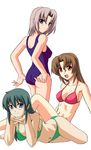  bikini blue_eyes brown_eyes brown_hair green_hair harukaze_chiharu hayate_no_gotoku! kijima_saki long_hair maria_(hayate_no_gotoku!) minazuki_honoo multiple_girls one-piece_swimsuit school_swimsuit short_hair swimsuit white_hair 