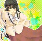  black_eyes black_hair fang houraisan_kaguya long_hair one_eye_closed solo suzumura_tomo touhou v 