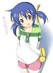  bad_id bad_pixiv_id bag blue_hair brown_eyes clannad denim denim_shorts handbag minatsuki_nao raglan_sleeves short_hair shorts solo sunohara_mei translated 