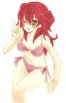  bad_id bad_pixiv_id bikini blush gundam gundam_00 konno_seara long_hair nena_trinity one_eye_closed red_hair sketch solo swimsuit v yellow_eyes 