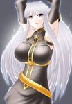  armpits bare_shoulders belt breasts ichi_no_shiro_ko large_breasts long_hair military military_uniform red_eyes selvaria_bles senjou_no_valkyria senjou_no_valkyria_1 silver_hair solo uniform white_hair 