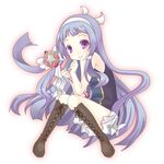  artist_request bangs blue_hair blunt_bangs boots hairband kannagi long_hair nagi pleated_skirt purple_eyes skirt solo wand white_skirt 