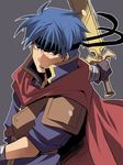  artist_request blue_hair cape fire_emblem fire_emblem:_souen_no_kiseki headband ike lowres male_focus solo sword weapon 