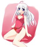  ahoge alfred arin blue_eyes breasts china_dress chinese_clothes cleavage dress highres legs long_hair medium_breasts pangya silver_hair solo 