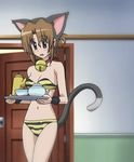  animal_ears bell bell_collar bikini brown_hair cat_ears cat_tail collar folded_ponytail hayate_no_gotoku! long_hair maria_(hayate_no_gotoku!) ponytail screencap solo swimsuit tail tea_set 