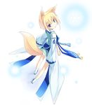  animal_ears blonde_hair blue_eyes fox_ears from_above japanese_clothes looking_back original perspective poco_(asahi_age) shiratama_kitsune short_hair solo tail 