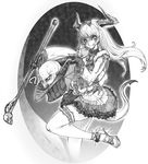  ? cane copyright_request demon_girl demon_tail flower frills garters gathers greyscale hair_ornament hairpin hat head high_heels horns jeffr monochrome rose sandals severed_head shoes skirt skull skull_hair_ornament solo staff tail top_hat 