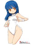  bare_shoulders blue_hair brown_eyes highleg highleg_swimsuit long_hair oekaki one-piece_swimsuit onija_tarou original sleeveless sleeveless_turtleneck solo swimsuit turtleneck white_swimsuit wristband 