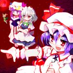  9law :d apron blonde_hair blue_eyes book hat hong_meiling izayoi_sakuya lowres maid_headdress mob_cap moon moonlight multiple_girls open_mouth patchouli_knowledge pointing purple_eyes purple_hair reading red_eyes red_moon remilia_scarlet short_hair smile touhou twintails waist_apron wrist_cuffs 