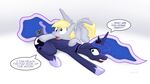  absurd_res amber_eyes blonde_hair blue_hair crown cutie_mark derpy_hooves_(mlp) english_text equine female feral friendship_is_magic fur grey_fur hair hi_res horn horse long_hair mammal multi-colored_hair my_little_pony pegasus pony princess_luna_(mlp) slackerburst teal_eyes text winged_unicorn wings 