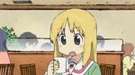  animated animated_gif blonde_hair blue_eyes cup helvetica_standard mug nichijou non-web_source restaurant school_uniform serafuku solo_focus sun 