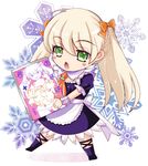  amahara-kun_+ amahara_yukino bad_id bad_pixiv_id blonde_hair blush_stickers bow chibi cross-laced_footwear green_eyes hair_bow hinahime long_hair maid male_focus manga_(object) official_art otoko_no_ko solo twintails 