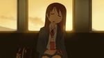  animated animated_gif bag blazer bow brown_hair cellphone_charm character_request closed_eyes jacket long_hair nichijou non-web_source open_mouth school_bag school_uniform screencap sitting skirt sleeping sleeping_upright solo sweater train_interior twilight 