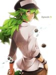  1boy baseball_cap green_hair hat long_hair male male_focus n_(pokemon) pokemon solo 
