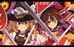  blonde_hair brown_hair hair_tubes hakurei_reimu hat kirisame_marisa letterboxed long_hair multiple_girls no_entry_sign road_sign senhaku sign stop_sign teeth touhou witch_hat yellow_eyes 