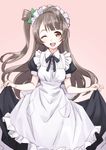  ;d apron bad_id bad_pixiv_id bow brown_eyes brown_hair hair_bow long_hair looking_at_viewer love_live! love_live!_school_idol_project maid maid_headdress matsuryuu minami_kotori one_eye_closed one_side_up open_mouth sketch smile solo wonder_zone 