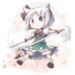  animal_ears black_hairband blue_eyes cat_ears dollar flower hairband hitodama katana konpaku_youmu ribbon short_hair silver_hair skirt solo sword touhou vest weapon 