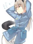  animal_ears arms_up blonde_hair blue_eyes blush crotch_seam eila_ilmatar_juutilainen em long_hair military military_uniform pantyhose solo strike_witches uniform world_witches_series 