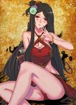  bad_id bad_pixiv_id bangle bare_legs black_hair blush bracelet breasts cameltoe chinese_clothes cleavage cleavage_cutout comb covered_nipples detached_sleeves dudou flower hair_flower hair_ornament jewelry kanzashi legs long_hair medium_breasts nail_polish original red_eyes satori0121 very_long_hair 