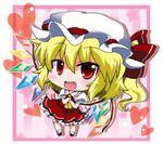  ascot blonde_hair blush fang flandre_scarlet hat noai_nioshi open_mouth red_eyes ribbon short_hair side_ponytail skirt solo touhou wings 