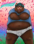  2010 anthro belly boar brown_fur bulge clothing fur japanese_text male mammal mumimushu5 navel overweight overweight_male porcine solo text tongue tongue_out underwear 
