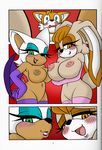  bat big_breasts blue_eyes blush breasts canine comic female fox green_eyes huge_breasts lagomorph legwear looking_at_viewer male mammal michiyoshi miles_prower nipples nude open_mouth orange_eyes rabbit rouge_the_bat sega shock shocked sonic_(series) stockings sweat sweatdrop vanilla_the_rabbit 