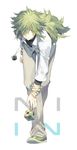  blue_eyes green_hair hair_over_one_eye highres jewelry long_hair male_focus muraichi n_(pokemon) necklace pokemon pokemon_(game) pokemon_bw solo white_background 