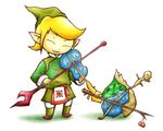  blonde_hair boots closed_eyes fado_(wind_waker) hat instrument kinakomochi_(kazuna922) korok leaf makar multiple_boys open_mouth pointy_ears simple_background smile the_legend_of_zelda the_legend_of_zelda:_the_wind_waker violin 