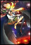  arm_warmers bad_id bad_pixiv_id black_hair black_legwear black_wings blush breasts cockadooodledoo feathered_wings highres large_breasts long_hair open_mouth red_eyes reiuji_utsuho skirt smile solo thighhighs touhou wings 