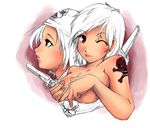  2girls anne_bonny blush brown_eyes history mary_read mika-chai multiple_girls pirate tagme tattoo white_hair 