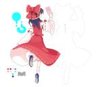  black_hair blue_eyes bow detached_sleeves full_body hair_bow hair_tubes hakurei_reimu holding ofuda red_bow shibatenko shoe_soles shoes short_hair simple_background touhou walking white_background 