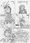  clothing comic discord_(mlp) draconequus duo english_text equine female fist_of_the_north_star fluttershy_(mlp) friendship_is_magic greyscale hokuto_no_ken horse leovictor male mammal monochrome my_little_pony parody pegasus pony punch rage text torn_clothing wings 