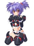  altines bad_id bad_pixiv_id bare_shoulders blush busou_shinki character_name dd_(ijigendd) doll_joints elbow_gloves gloves navel purple_hair red_eyes seiza short_twintails sitting smile solo thighhighs twintails 