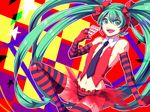  collar elbow_gloves gloves green_eyes green_hair hatsune_miku headset long_hair navel necktie open_mouth panties solo striped striped_gloves striped_legwear striped_panties thighhighs underwear vocaloid 