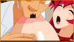  animated animated_gif bald bald_man breasts facial_hair huge_breasts jyubei large_breasts mustache old_man tengen_toppa_gurren_lagann yoko_littner 