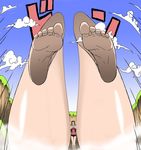  1girl barefoot black_hair cloud feet fishman_island hana_hana_no_mi highres kakkii legs long_hair looking_at_viewer nico_robin one_piece short_shorts shorts sky soles solo sunglasses sunglasses_on_head toes 