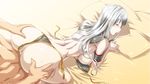  1girl all_fours ass ass_grab back bed bikini bikini_top blush breasts censored ebido highres huge_ass large_breasts long_hair looking_back open_mouth pillow red_eyes selvaria_bles senjou_no_valkyria senjou_no_valkyria_1 sex swimsuit vaginal white_hair 