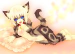  blonde_hair blue_eyes blush breasts cat claws collar feline female furry hair jewelry looking_at_viewer mammal navel necklace nude pillow smile solo tail tashiro_yuu tetetor-oort unknown_artist white_hair 