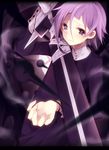  androgynous artist_request black_blood black_dress blood crona_(soul_eater) cuff_links cutting_self dress etsuo frown hair_between_eyes high_collar pink_eyes pink_hair purple_eyes purple_hair ragnarok_(demon_sword) short_hair solo soul_eater sword weapon 