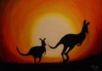 feral foxia kangaroo mammal marsupial oil_painting silhouette sunset 