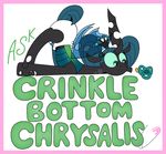  ask_crinkle_bottom_chrysalis changeling clothing crinklebottomchrysalis diaper english_text equine female feral friendship_is_magic green_eyes green_hair hair holes horn lying mammal my_little_pony pacifier queen_chrysalis queen_chrysalis_(mlp) solo text twintails wings 