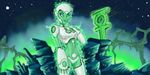  android aura aya_(green_lantern) blue_eyes blue_sclera dc_comics glowing glowing_eyes green_lantern_corps green_skin helmet humanoid_robot justice_league rubtox solo 