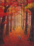  acrylic_paint_(medium) autumn cirno daiyousei forest koneneko multiple_girls nature scenery touhou traditional_media 