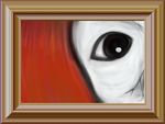  black_eyes close-up cracked_skin framed_image highres horror_(theme) ib no_humans painting_(object) red_hair single_eye white_skin 