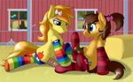  barn braeburn_(mlp) caramel_(mlp) crossdressing cutie_mark embarrassed equine feral friendship_is_magic gay girly horse horsecock makeup male mammal mascara my_little_pony penis pony ribbons skipsy socks 