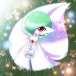  1girl artist_request butterfly gardevoir green_hair pokemon red_eyes shiratsuki solo 